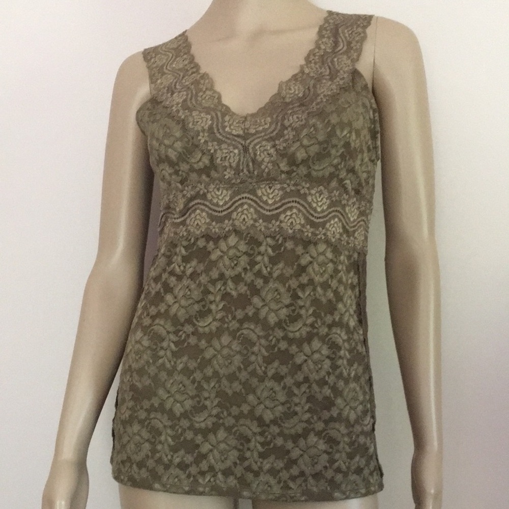 Moda International Taupe Floral Lace Top